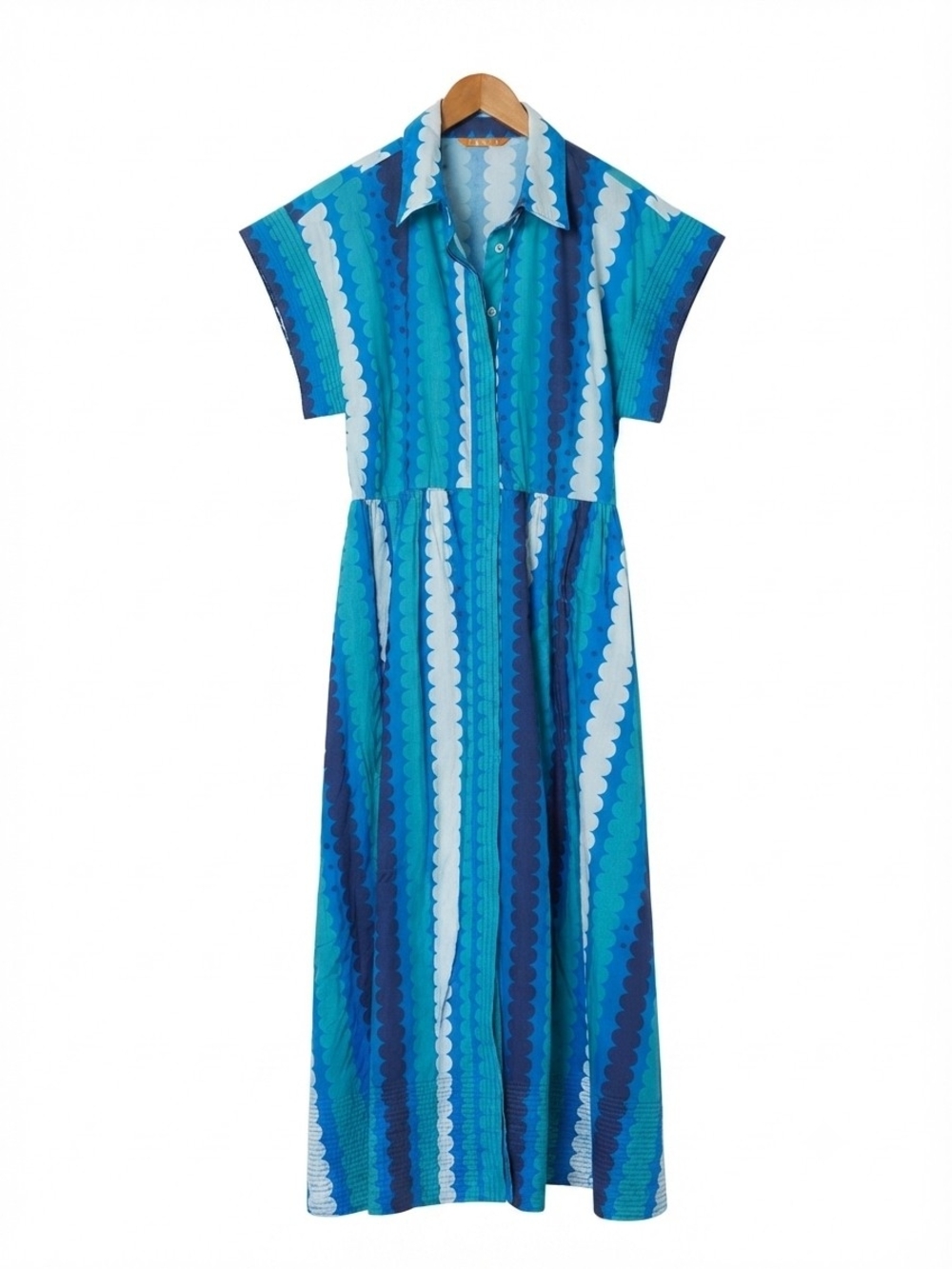 Oliphant Blue & Aqua Striped Button-Front Maxi Shirt Dress Size L